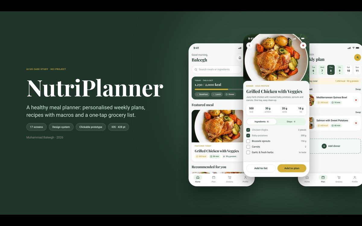 NutriPlanner app screens on a forest-green background
