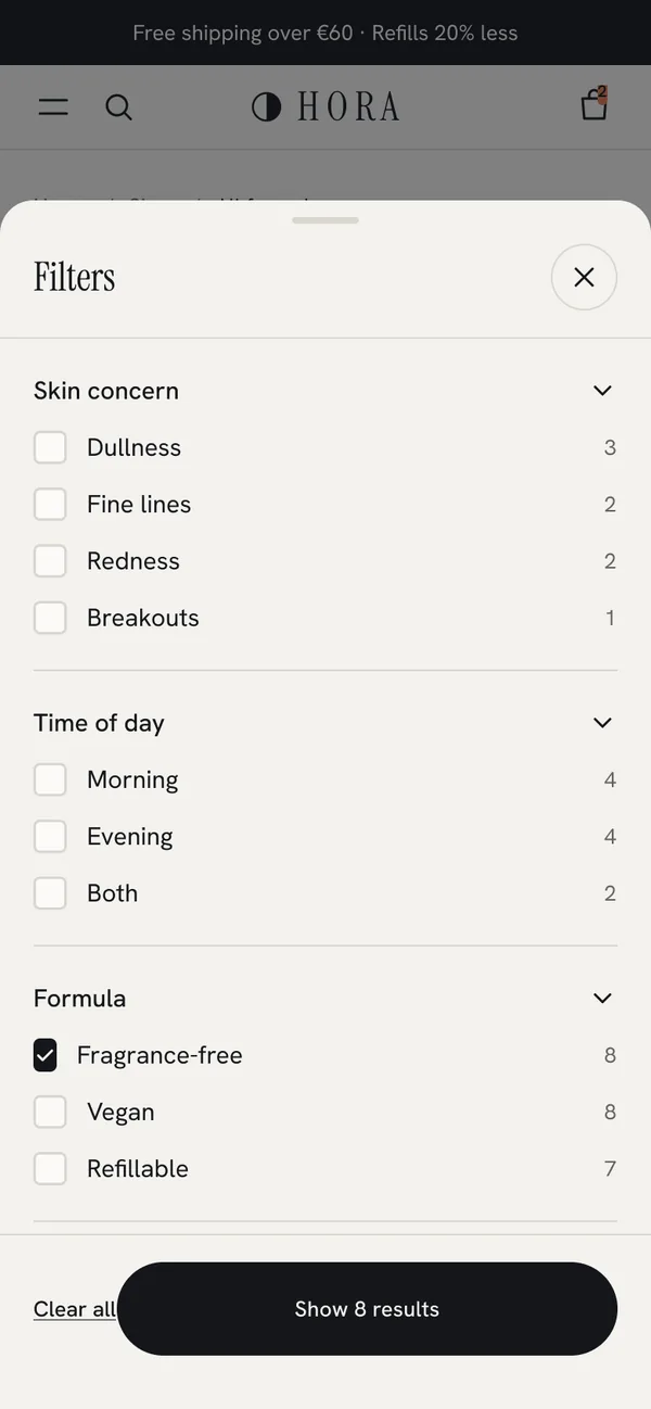 Mobile filters bottom sheet