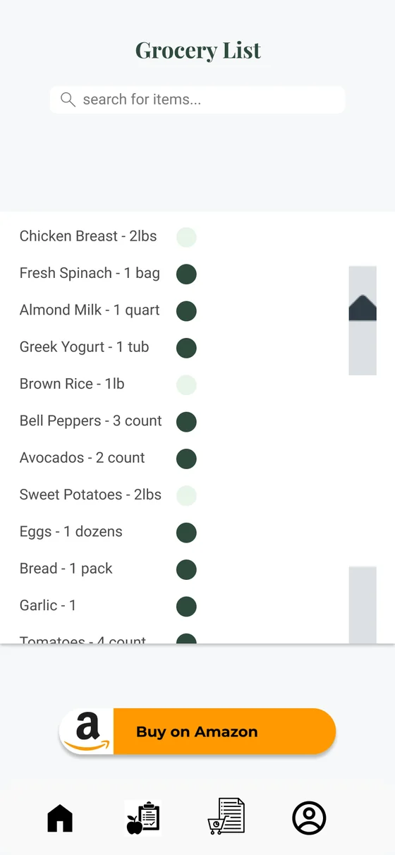 Original grocery list screen